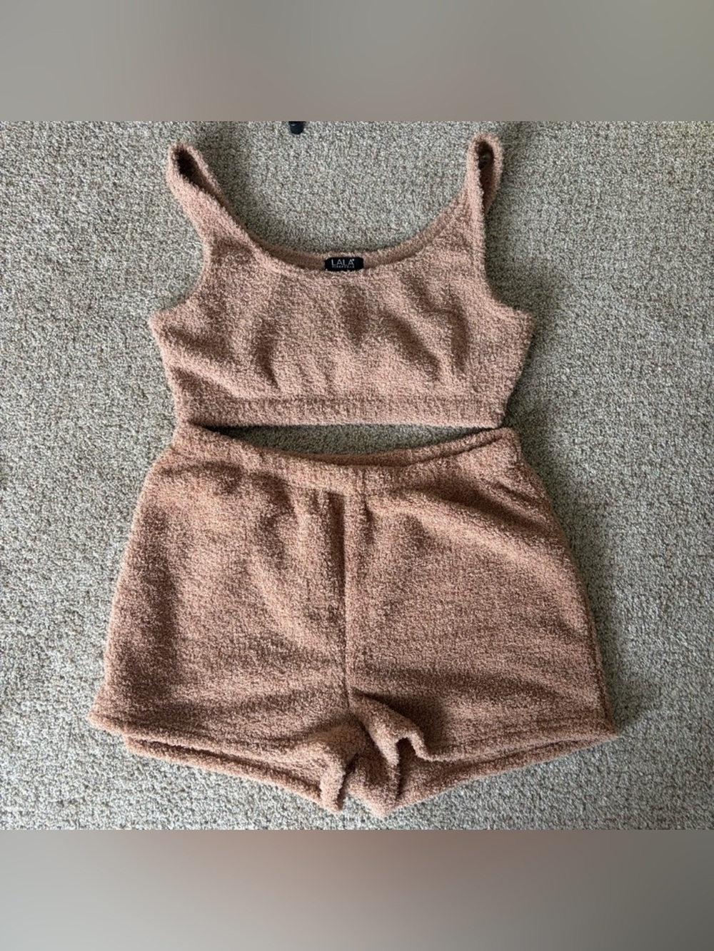 Cozy Tank Crop Top & Shorts Set in Taupe. Size L